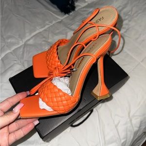 fashionnova orange lace up heels women’s size 6